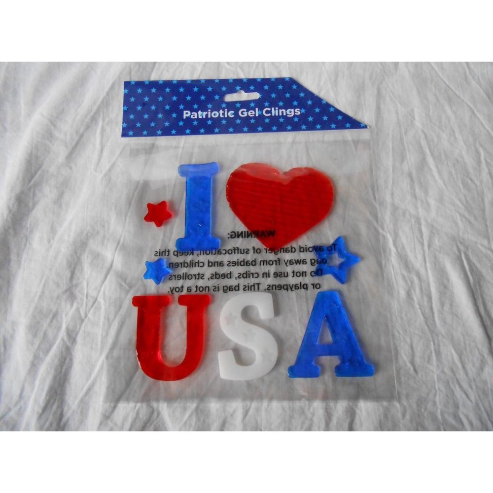 NEW I ❤ USA Red White & Blue Stars Patriotic Gel Window Stickers Clings 8 count!